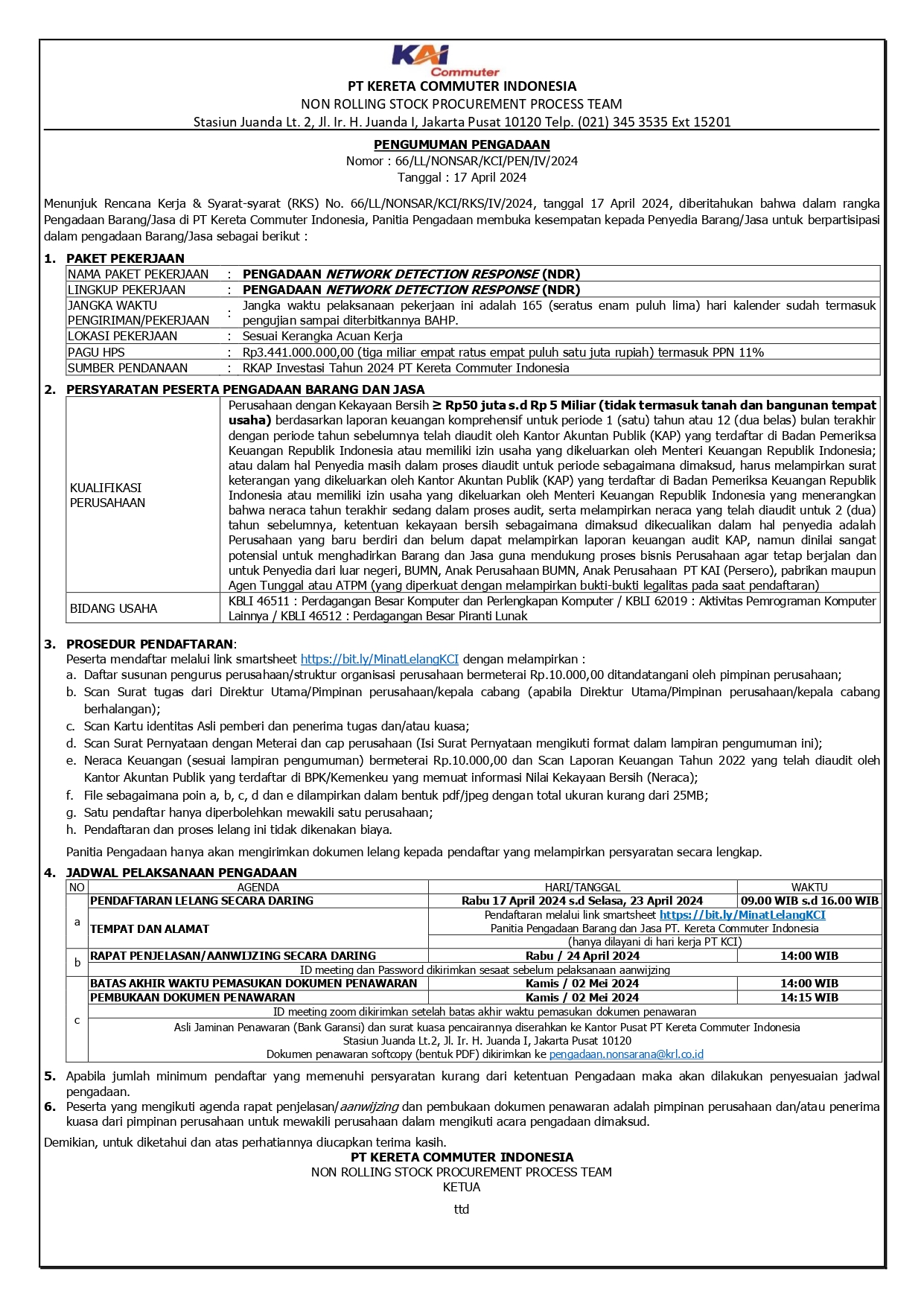 2 pengumuman 66 pengadaan network detection response ndr page 0001